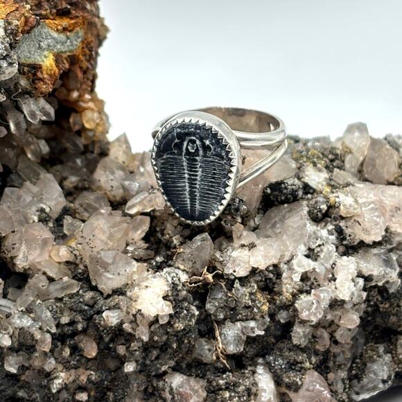Vintage 1970's Trilobite Fossil Ring in Serling Silver Size 6 - Picture 1 of 6